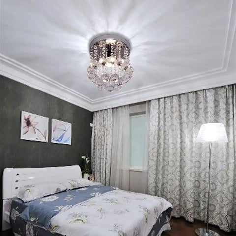 Bedroom with ceiling-mounted Mini Crystal Chandelier Ceiling Light Flush Mount For Hallways Kitchens Bars And Dining Rooms
