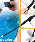 Hands attaching No Sweat Universal Pool Solar Cover Reel Attachment Kit Slick Heavy Duty Strap Hardware For In Ground Pools.
