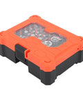 23 Piece Socket Wrench Set Featuring A Slick 72 Tooth Ratchet And Sixteen Tough S2 Bits For Real Deal Auto Grind and Weekend Warrior Garage Projects Accessories in an orange and black storage case.