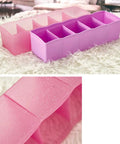 Solid Plastic Underwear Organizer Box With Five Grid Dividers For Closet Drawer Storage in pink and purple designs.