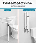 Dang Sturdy Flip Up Toilet Safety Handle With Floor Base Stand For Seniors And Rough Days shows compact folding design in bathroom.