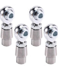 Rock Solid Four Piece 5/8 Inch 18 Thread Heim Joint Rod End Kit With Spacers shown from the front, chrome finish with metal connectors.