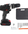 Badass Brushless Cordless Drill Kit Featuring Twenty Five Adjustable Torque Settings And One Thousand Four Fifty RPM Speed For Smooth Home Fixes And Heavy Duty Diy Work with accessories.