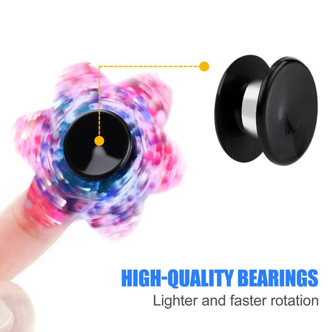 Top Shelf Chrome Steel Fidget Spinner Bearings And Caps MR137 Precision High Speed 16 Pack showing colorful spinner with black cap.
