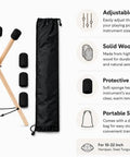 Adjustable Solid Wood Handpan Drum Stand With Carry Bag And Three Replacement Foam Pads For 10 To 22 Inch Steel Tongue Hang And Panda Drums, showing the wooden frame and foam pads.