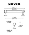 Size guide diagram for Real Deal 5 Inch Brushed Gold Cabinet Pulls And 10 Pack Drawer Handles with measurements.