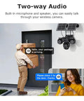 20MP Four Lens Solar Security Camera Outdoor Wifi Wireless Surveillance For Home Yard And Driveway Keeps Your Place Locked Down Fo Sho Ultra Wide Angle, two-way audio in use with delivery person.