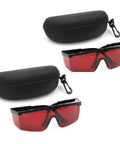 Pro Grade Laser Safety Glasses 2 Pack With Rich Red Lenses For Complete 190Nm To 540Nm Blocking shown with storage case.
