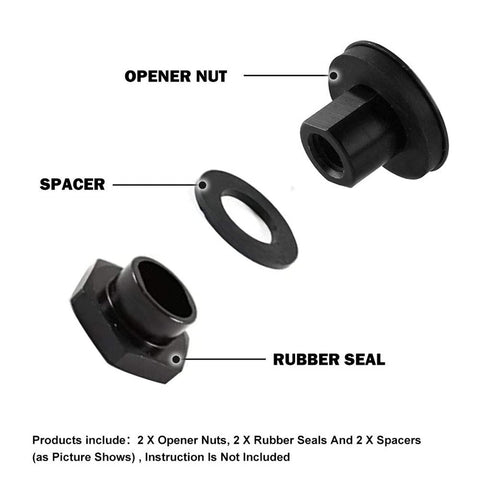 Rear Windshield Strut Hardware Repair Kit opener nuts, rubber seals, spacers for 92-95 Honda Civic, 97-01 CR-V, CNC aluminum, black finish