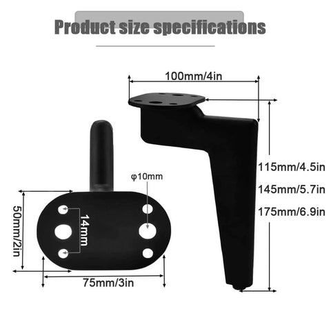 Spruce Up Your Place With Heavy Duty Furniture Legs For Couches And Tv Stands, size specifications with dimensions labeled.
