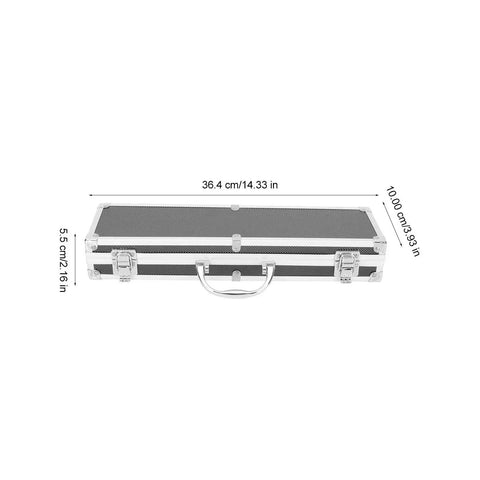 Solid Aluminum Tool Box Featuring A Slick Padded Interior And Extra Sturdy Reinforced Handle, measuring 36.4 cm x 10 cm x 5.5 cm.