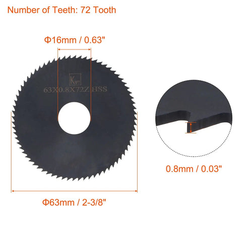 Premium Two Point Five Inch Circular Saw Blade Featuring Seventy Two High Speed Steel Cutters And A Generous Sixteen Millimeter Bore, 72 teeth, 63mm diameter