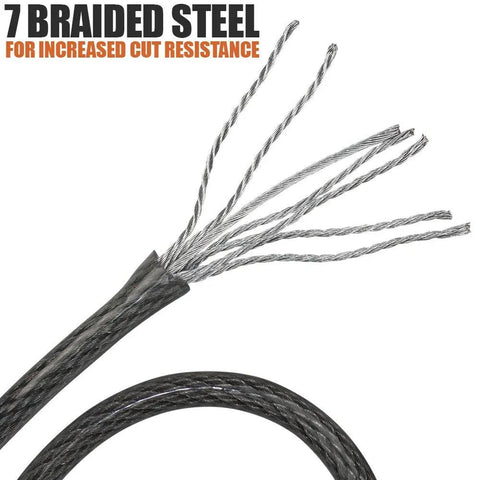 Close-up of 7 braided steel strands, Heavy Duty 30Ft Security Cable With Loops 10mm Braided Steel Cut Resistant And Weatherproof