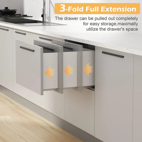 Undermount Drawer Slides Full Extension With Soft Close Bottom Mount Pull Out Shelf Slider For Kitchen Cabinets Fits Face Frame Or Frameless Drawers Smooth Quiet Glide Heavy Duty Drawer Runner Track Built To Last, 3-fold kitchen drawer open