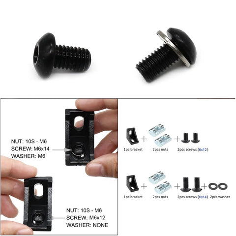 Top Shelf M6 Hardware Bundle Including Screws Slick Slide T Nuts And Flat Washers In Premium Stainless Steel For Pain Free Assembly On 10 Series Aluminum Tracks And Sturdy Diy Bracket Builds showing screws, nuts, and brackets arrangement.