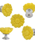 Fresh Vibes Vintage Daisy Drawer Knobs And Cabinet Pull Handles In Cheerful Yellow Ceramic With Solid Zinc Backplates Includes Six Pieces Plus Easy Install Screws for furniture.