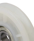 Creamy White Nylon Cable Pulley Wheel with Rock Solid Bearing Steel Core and Buttery Smooth V Groove Design for High Intensity Gym Grind