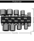 Workhorse 9 Piece Socket Sleeve Set Featuring Hexagonal Wrench Adapters And Pneumatic Extension Rods shown with size markings.
