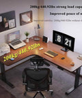 Electric L Shaped Standing Desk With Smooth Electric Height Lift Providing Massive Desktop Real Estate Perfect For Home Office Setups Multiple Monitors And Top Tier Vibes, showing dual monitors and spacious workspace.