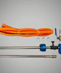 Heavy Duty Coolant Blending Mixer With Inline Automatic Mixing Capability And Adjustable Control for Machinist And Cnc Shops with orange hose and blue handle.