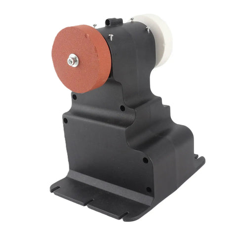 Rock Solid Mini Bench Grinder Featuring 18V Cordless Battery Power And A No Nonsense 250W Motor showing compact design with sanding wheel.