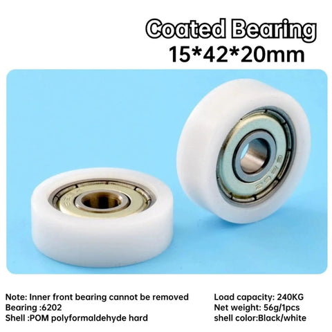 Heavy Duty Four Pack Nylon Coated Deep Groove Ball Bearings 6202ZZ 15X42X20mm with white coating for smooth operation.