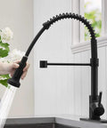 Matte Black Kitchen Faucet With Three Function Sprayer Head, High Arc Spout, 360 Degree Swivel, Single Handle, Brass Construction