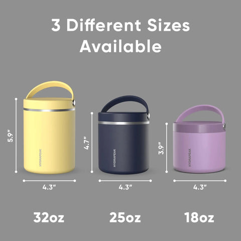 Slick Rugged Badass 25 Oz Double Wall Vacuum Insulated Food Storage Jar With Wide Mouth Leak Proof Lid Keeps Your Grub Scalding Hot Ten Hours Or Ice Cold Sixteen Hours Matte Black shown with 32oz and 18oz sizes.