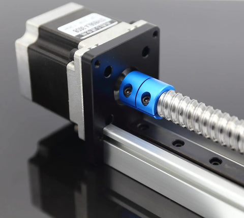 Top Shelf Ball Screw Linear Slide Table Featuring Bulletproof 30kg Load Capacity Precision Motion Stage close-up of blue coupler
