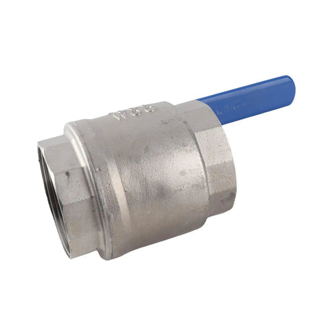 Badass 304 Stainless Steel Ball Valve Two Piece Full Port 2 Inch Female Thread heavy-duty valve with blue handle for flow control.