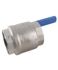 Two Inch Full Port Ball Valve Crafted From Premium 304 Stainless Steel For Heavy Duty Plumbing Jobs That Deliver Rock Solid High Pressure Flow Complete Rust Resistance And Truly Hassle Free Operation, showcasing stainless steel body with blue handle.