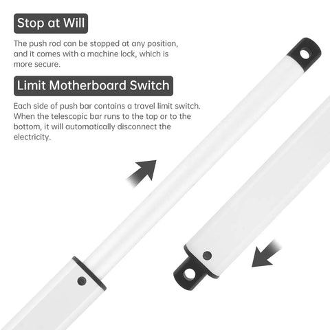 Compact 12V Mini Linear Actuator With Rocker Switch Smooth Push Pull Action Built Tough For Diy Upgrades showing travel limit switches and push rod.