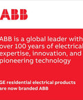 ABB brand logo and text emphasizing global leadership in electrical expertise and GE product rebranding.