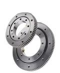 Rock Solid Heavy Duty Slewing Swing Ring Cross Roller Bearing Model 011.10.150 With 214mm Outer Rim showing silver gear rings.