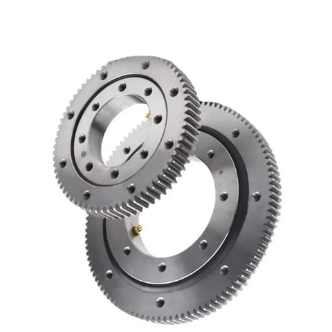 Model 011.10.150 Cross Roller Slewing Swing Ring Bearing With External Gear Option, heavy-duty metal, designed for stability in industrial machinery.