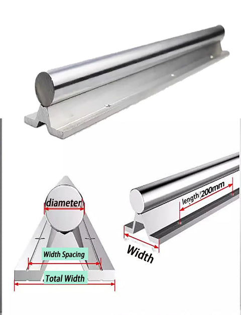 Heavy Duty SBR25 Linear Rail Set Featuring Rock Solid Aluminum Base And Hard Chrome Plated Shafts For CNC Router Upgrades - Linear rail dimensions and design.