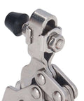 Close-up of Quick Release Vertical Toggle Clamp for Woodworking 150 lb holding capacity, showing easy pin removal detail.