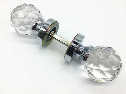 Clear K9 Crystal Gold Plated Door Handle Set Featuring Square Zinc Alloy Build Backing Up An 85mm Reach For Rock Solid Reliability And A Clean Slick Appeal On Your Upcoming Home Improvement Job, showcasing crystal knobs.
