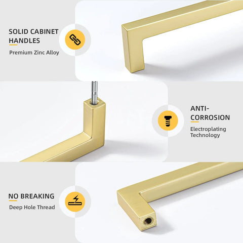 Heftiest 25 Pack of Slick Gold Cabinet Handles Measuring 5 Inch Long Crafted from Heavy Duty Zinc Alloy showcasing anti-corrosion design.
