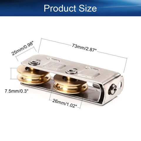 Heavy Duty Double U Groove 1 Inch Rolling Pulley For Sliding Doors And Windows Featuring A Smooth Nylon Wheel With Rust Proof Stainless Steel Shell and size dimensions.
