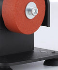 Close-up view of the grinding wheel on the Premium Heavy Duty Handyman Approved Mini Electric Sander for woodworking tasks.