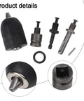Heavy Duty Keyless Drill Chuck Set 2 To 13mm With SDS Plus Hex Shank Adapters For Hammer Drills And Wrench Conversion 5 In 1 Metal Working Tool Holding System, black metal parts