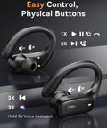 Wireless Earbuds With Bluetooth 5.4, 80 Hour Playtime, Sport Hooks, Noise Canceling, IPX7 Waterproof, LED Display, Jet Black with buttons