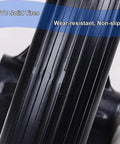 Close-up of Plug And Play 10 Inch Solid Rubber Tires For Electric Wheelchairs With Aluminum Hubs and Grippy Tread showing tread pattern.