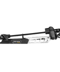 Slick Brushless Bow Mount Electric Trolling Motor Featuring Dual Spectrum Chirp Sonar Plus Hella Smooth Lift Assist Rig For Catching Big Fish On Local Freshwater Rivers And Lakes 45 Inch Shaft side view showing the motor and carbon shaft.
