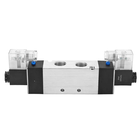 Rock Solid Pneumatic Solenoid Air Valve 3 Position 5 Way DC24V smooth shifting electromagnet control switch with aluminum body.