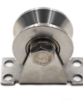 Stainless Steel 2 Inch Sliding Gate V Groove Roller Bearings Pulley Wheels With Bracket For Track Rail System, front view