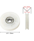 Top view of Creamy White Nylon Cable Pulley Wheel with Rock Solid Bearing Steel Core, 70mm diameter, for gym equipment.