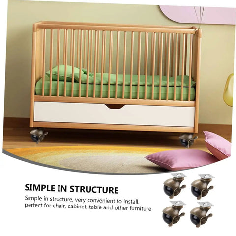 Vintage Bronze Swivel Casters Four Pack Hella Smooth Heavy Duty Two Inch Dual Ball Bearing Wheels for a crib in a nursery setting.