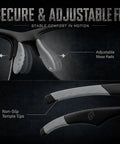 Close-up view of Hardcore Photochromic Safety Glasses With Slick Adaptive Lenses And Uv400 Shield showing adjustable nose pads and non-slip temple tips.